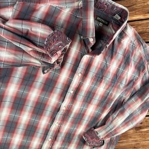 Stetson Plaid Shirt Men 2XL Long Sleeve Shirt Flip Cuff‎ Western Cowboy Rodeo